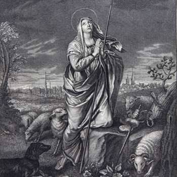 Sainte Geneviève, gr. par Cl. Duflos d’après Ph. De Champaigne. COLL GUEN ICONO REL 78 RES (3537)